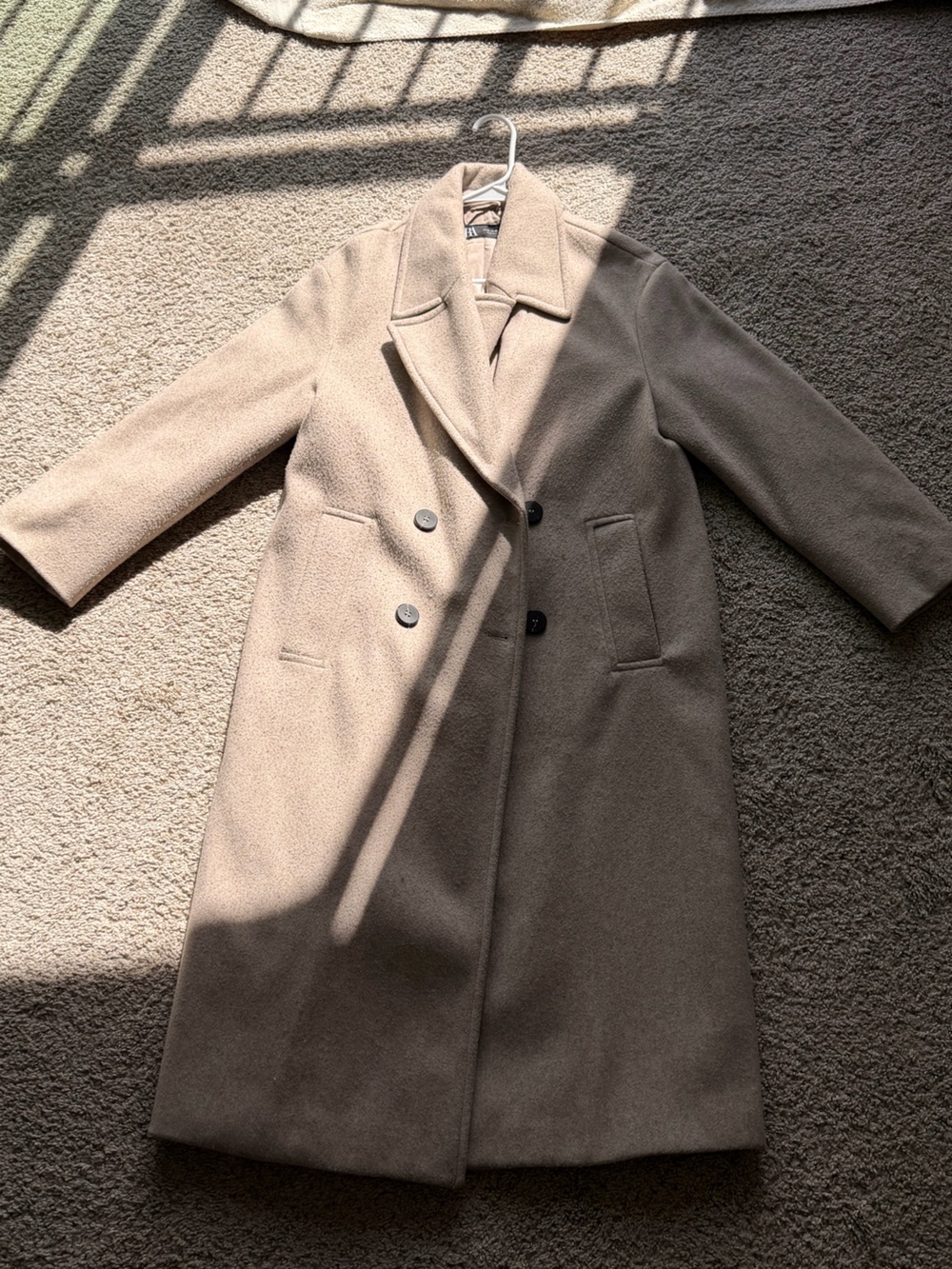 NWOT Zara wool double breasted wool blend coat sand - Picture 8 of 10